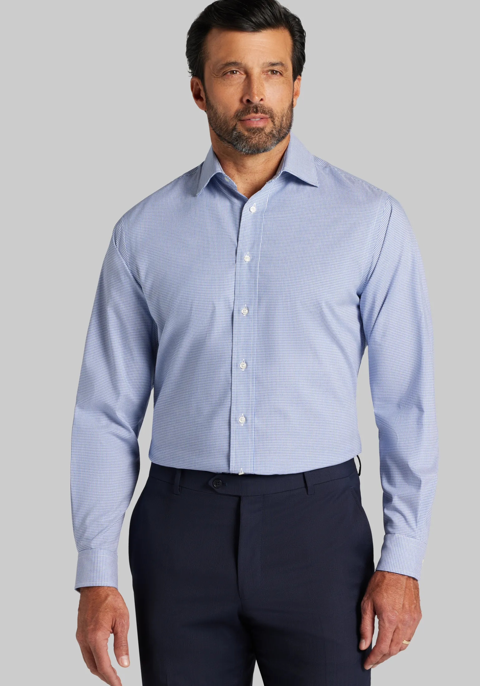 Jos. A. Bank Tailored Fit Spread Collar Tiny Grid Dress Shirt