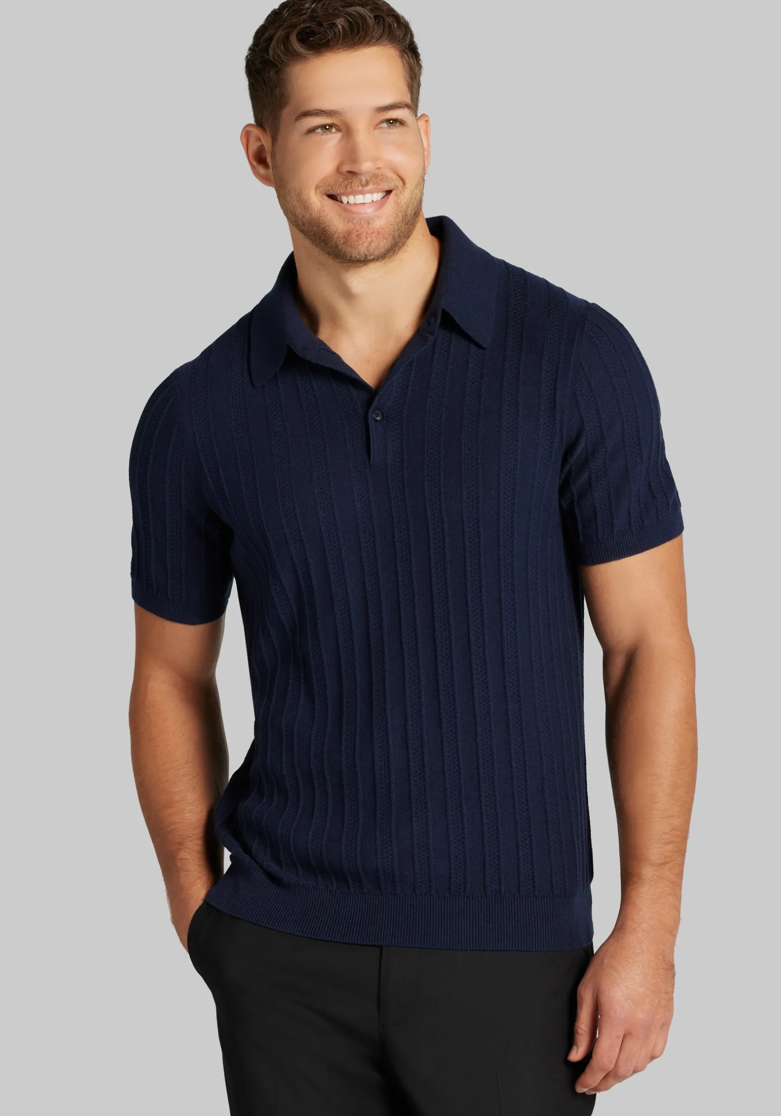 Jos. A. Bank Tailored Fit Vertical Texture Polo Sweater