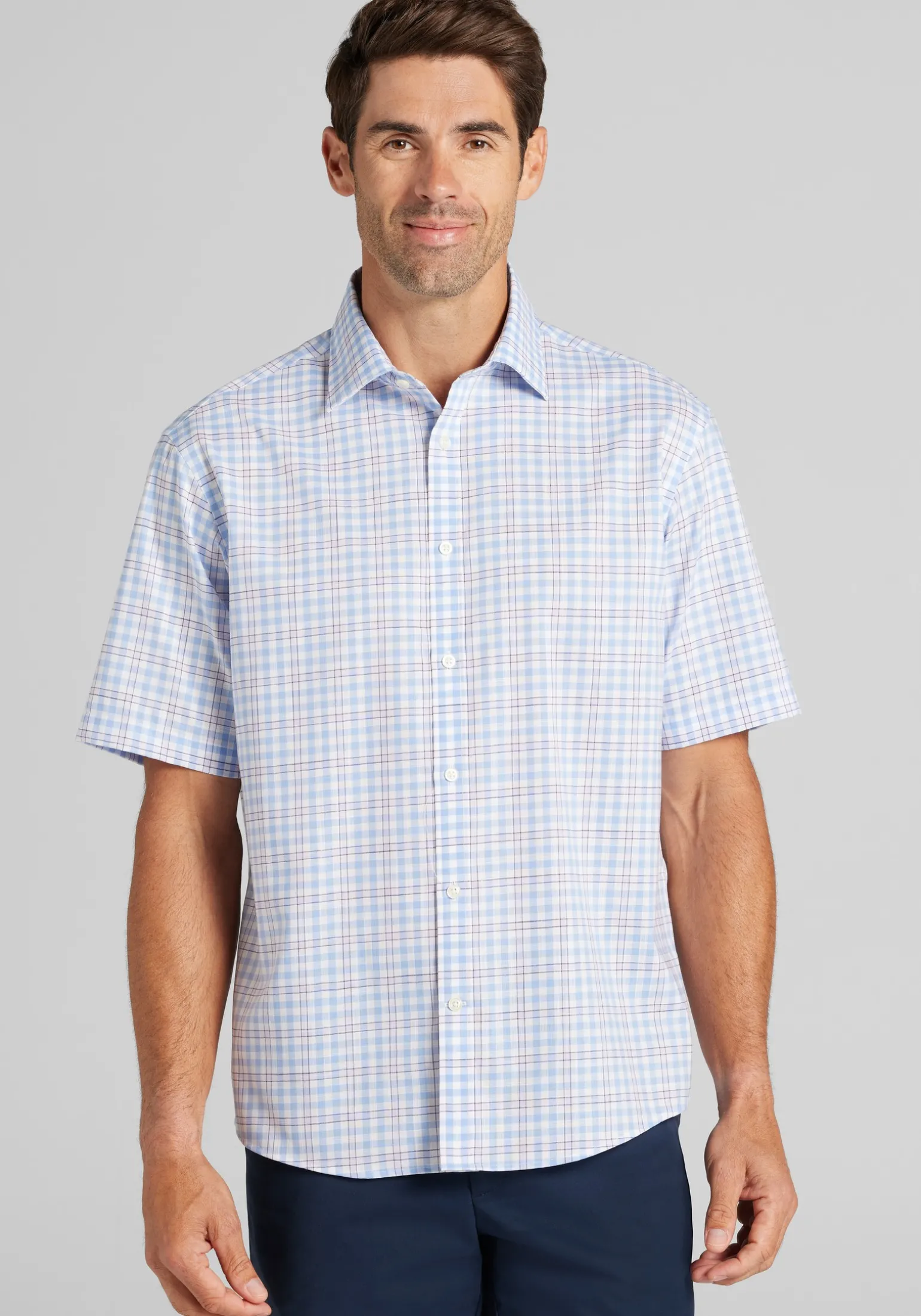 Jos. A. Bank Traditional Fit Check Short Sleeve Button Up Shirt