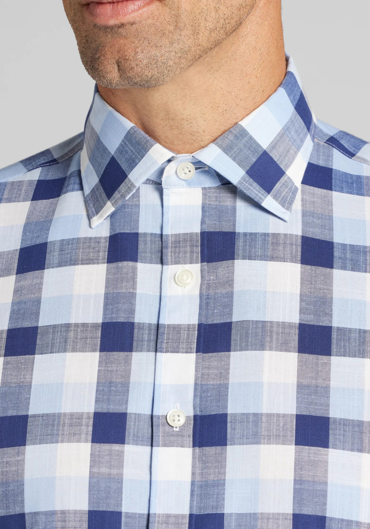 Jos. A. Bank Traditional Fit Grid Check Short Sleeve Button Up Shirt