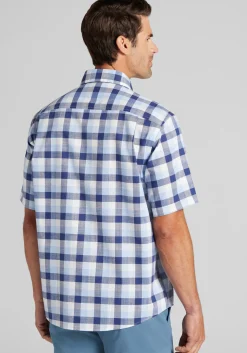 Jos. A. Bank Traditional Fit Grid Check Short Sleeve Button Up Shirt