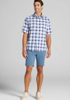 Jos. A. Bank Traditional Fit Grid Check Short Sleeve Button Up Shirt