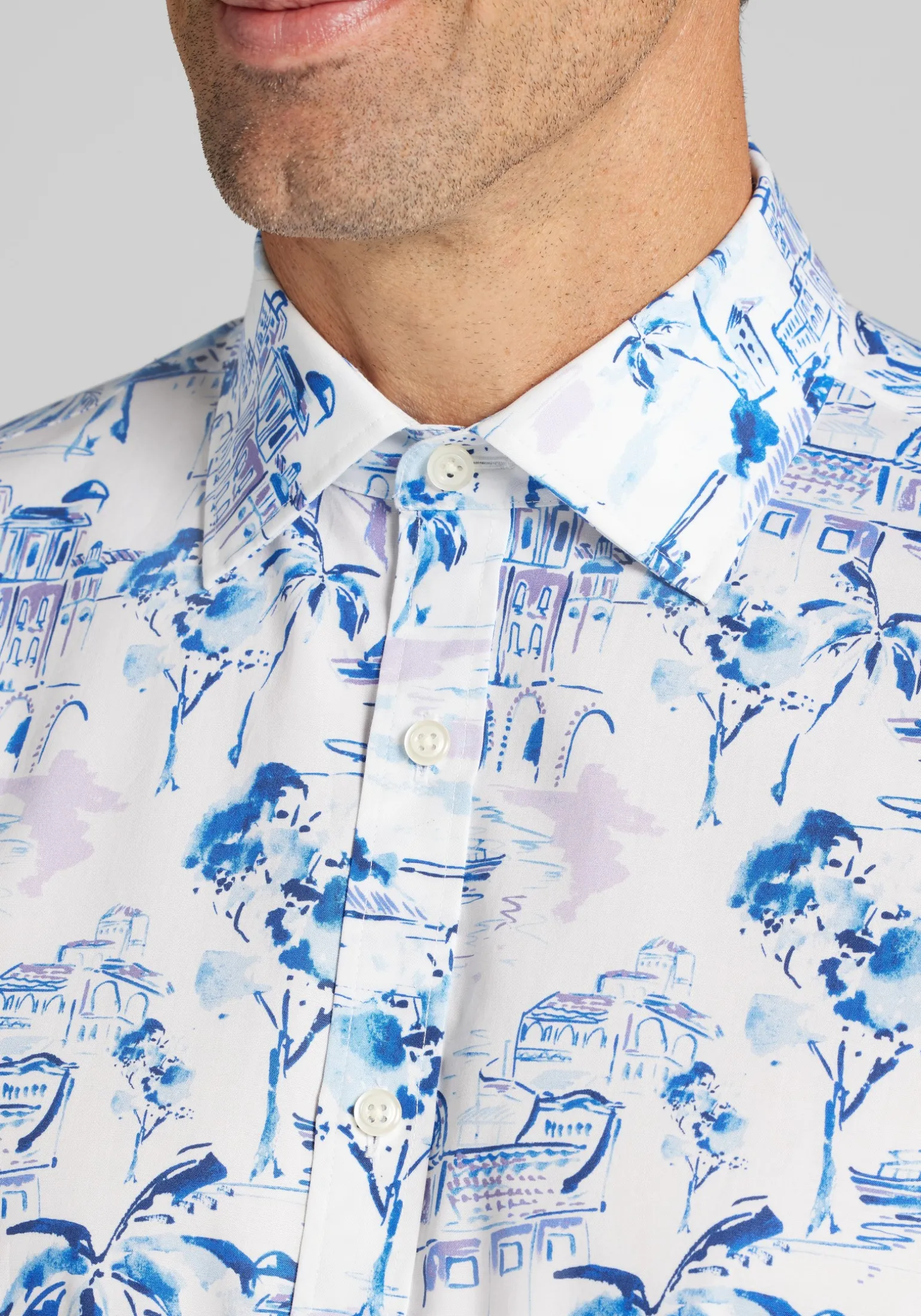 Jos. A. Bank Traditional Fit Mykonos Short Sleeve Button Up Shirt - Big & Tall