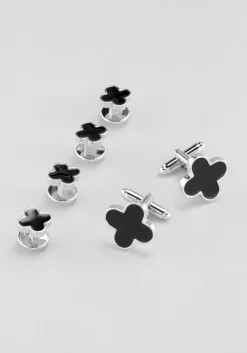 Joseph A. Bank Enamel Quatrefoil Cufflink and Stud Set