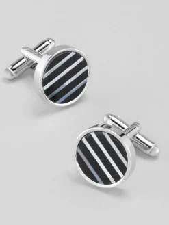 Joseph A. Bank Onyx and Mother of Pearl Stripe Cufflinks