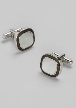Joseph A. Bank Square Mother of Pearl Enamel Border Cufflinks