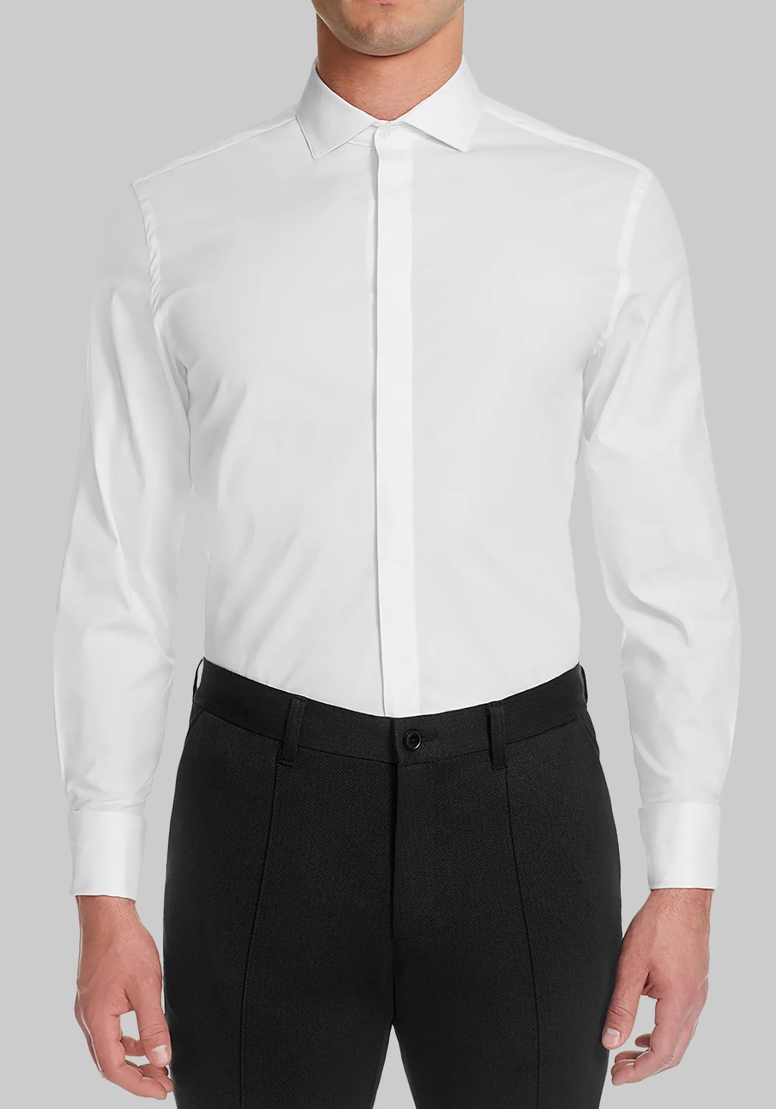 Michelsons of London Tailored Fit Covered Placket Formal Dress Shirt - Big & Tall