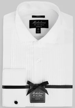 Michelsons of London Tailored Fit Pleated Front Formal Dress Shirt