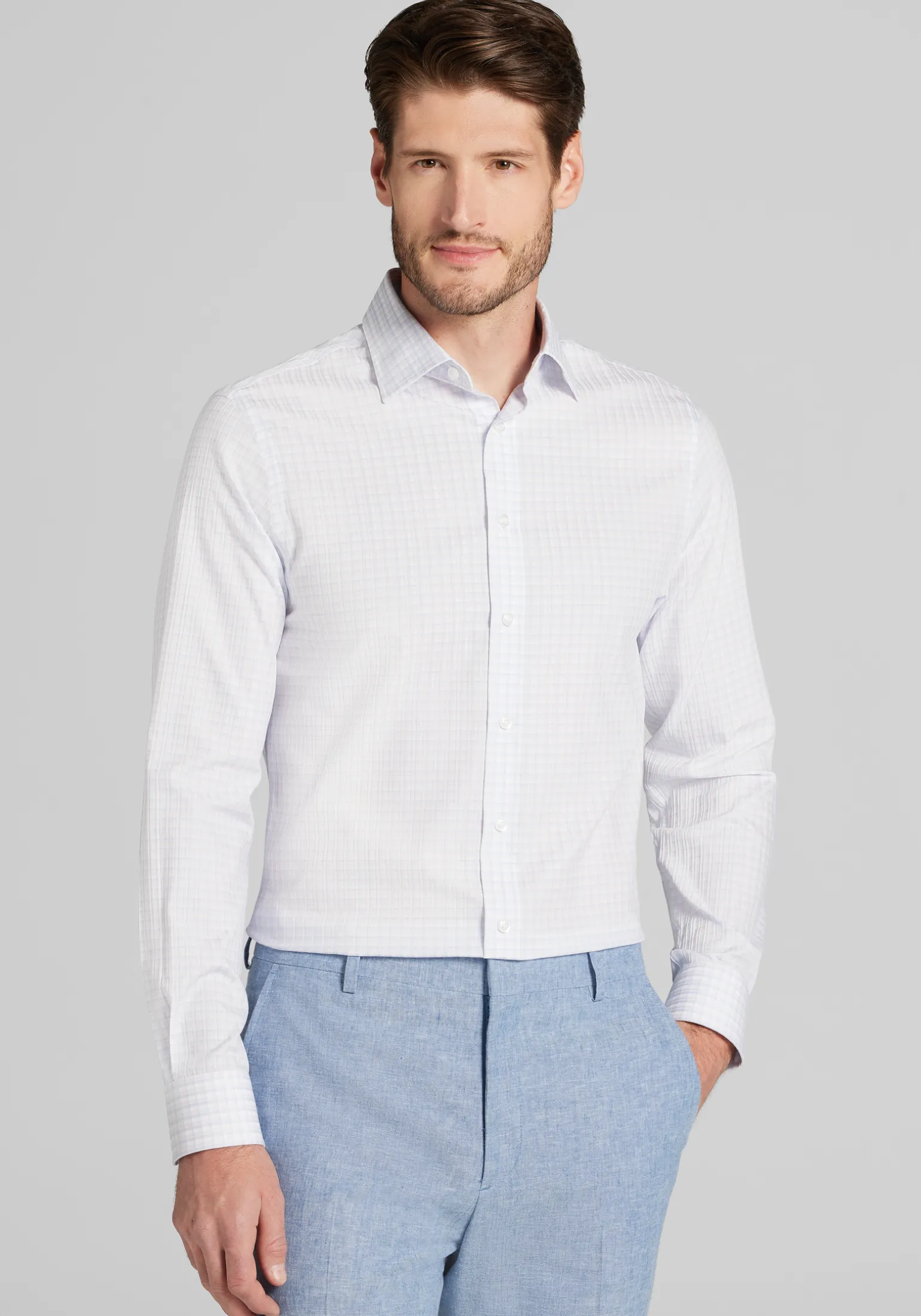 Reserve Collection Slim Fit Spread Collar Plaid Dress Shirt