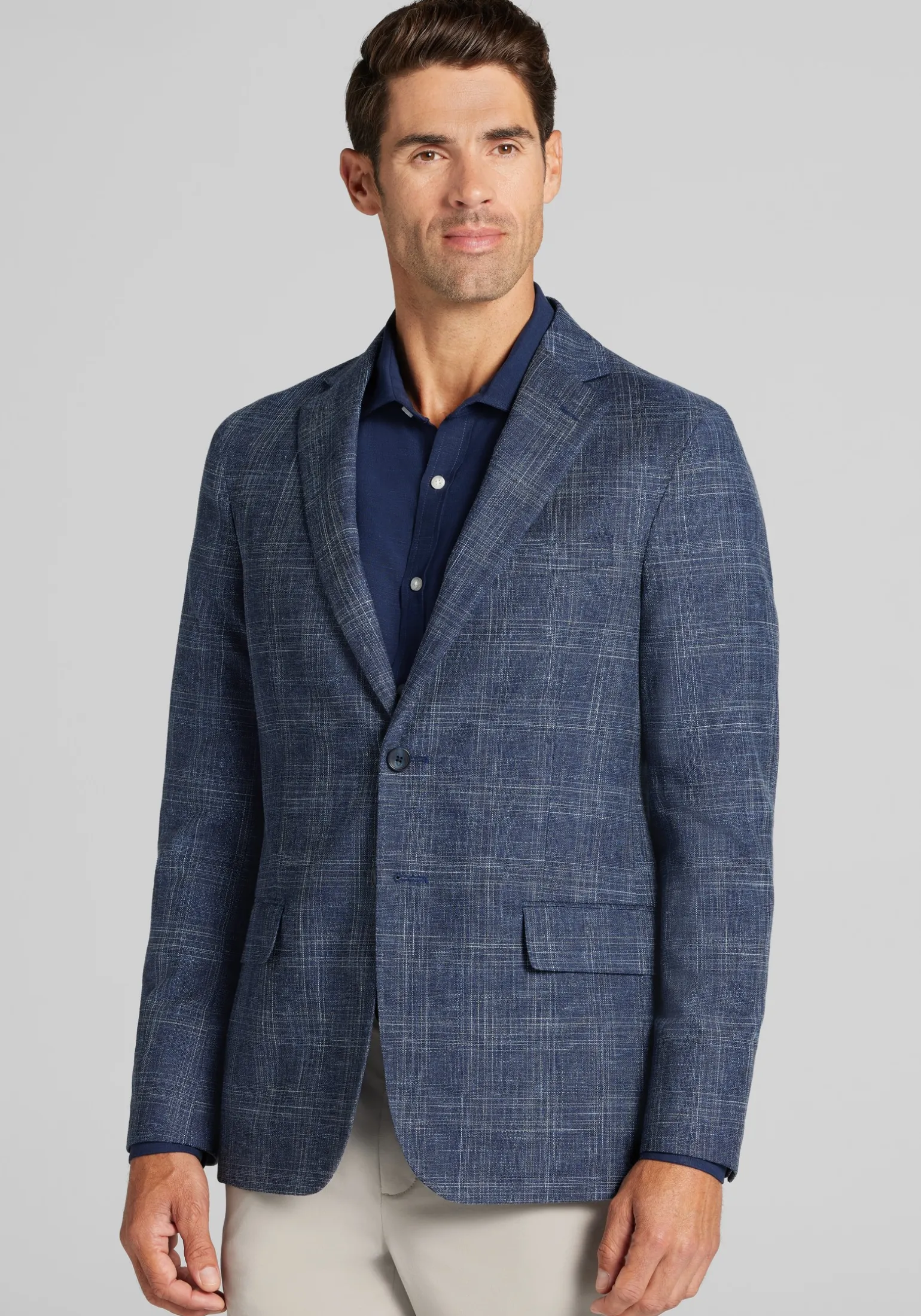 Reserve Collection Tailored Fit Wool-Cotton Blend Medium Plaid Sportcoat