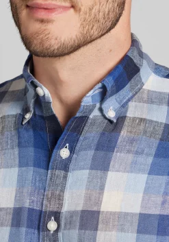 Reserve Collection Tailored Fit Tonal Check Linen Button Up Shirt - Big & Tall