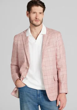 Reserve Collection Tailored Fit Medium Plaid Linen Blend Sportcoat - Big & Tall