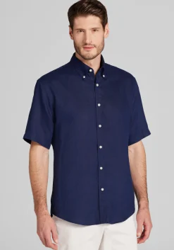 Reserve Collection Tailored Fit Linen Short Sleeve Button Up Shirt - Big & Tall