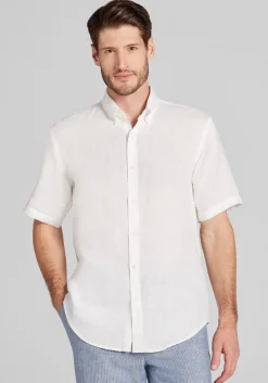 Reserve Collection Tailored Fit Linen Short Sleeve Button Up Shirt - Big & Tall
