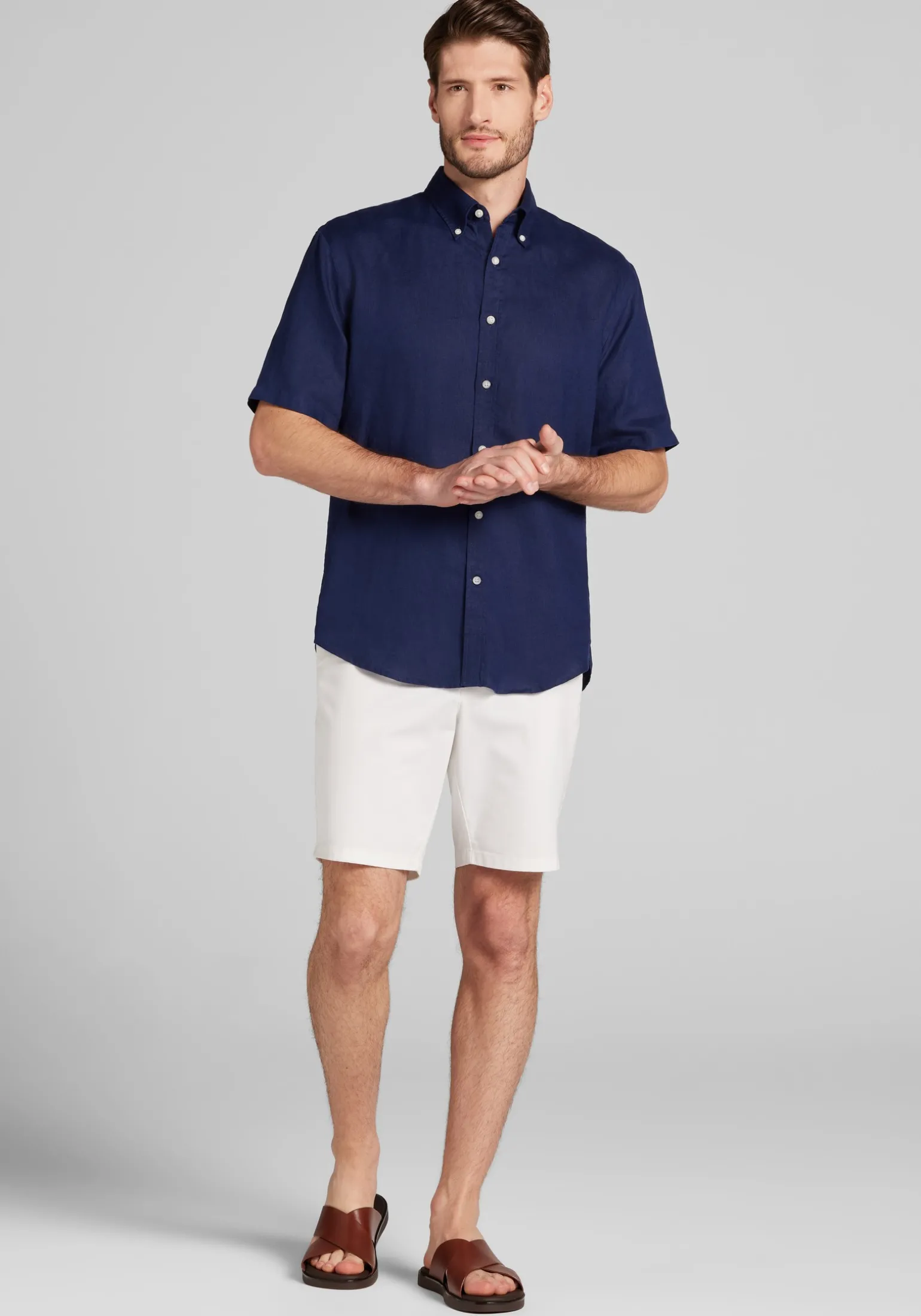 Reserve Collection Tailored Fit Linen Short Sleeve Button Up Shirt
