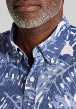 Reserve Collection Tailored Fit Monstera Leaf Linen Short Sleeve Button Up Shirt