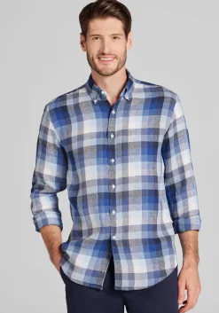 Reserve Collection Tailored Fit Tonal Check Linen Button Up Shirt