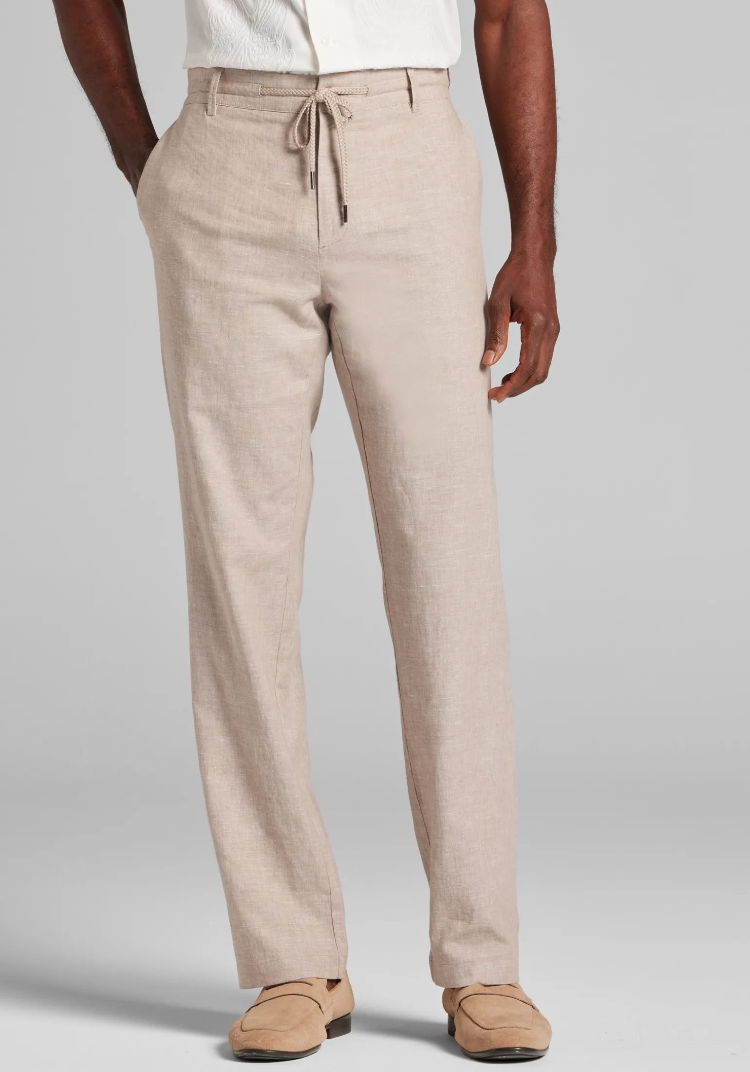 Reserve Collection Tailored Fit Basketweave Linen Blend Drawstring Pants CLEARANCE