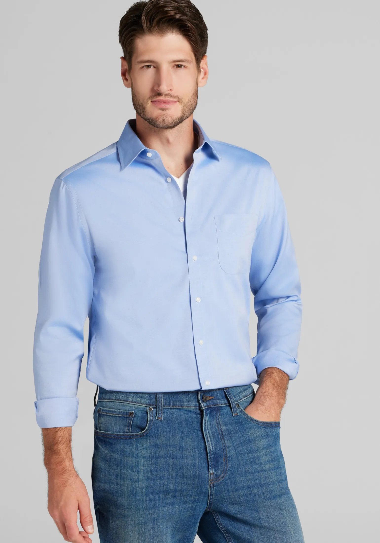 Traveler® Collection Slim Fit Spread Collar Solid Dress Shirt