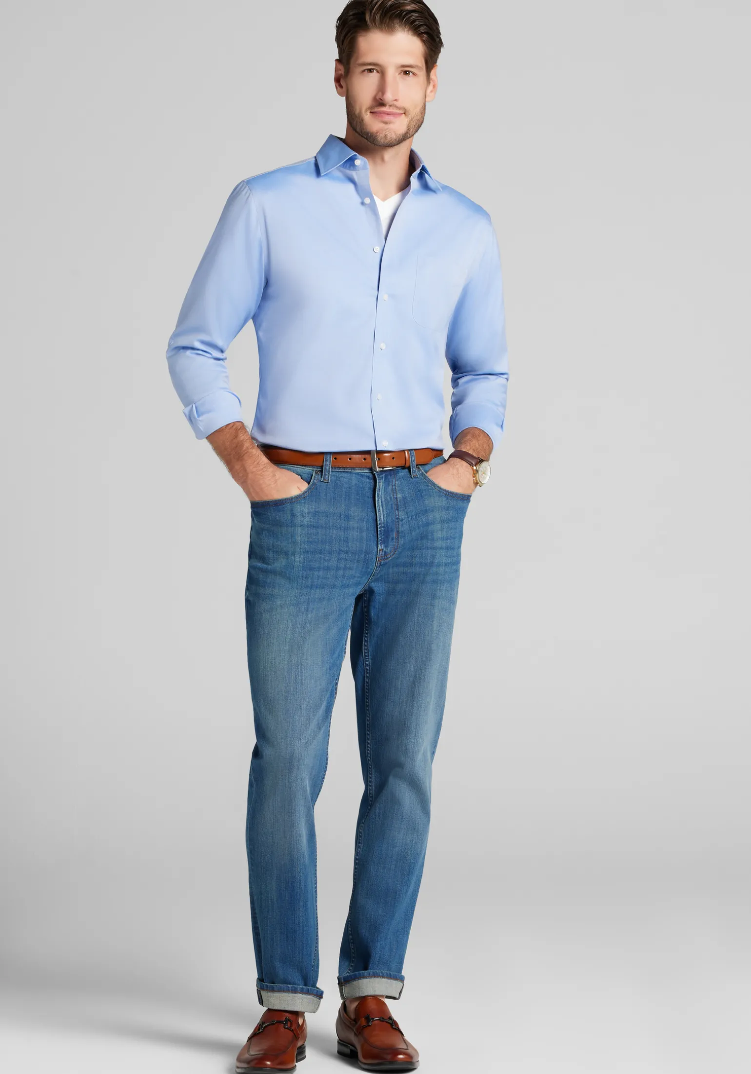 Traveler® Collection Slim Fit Spread Collar Solid Dress Shirt