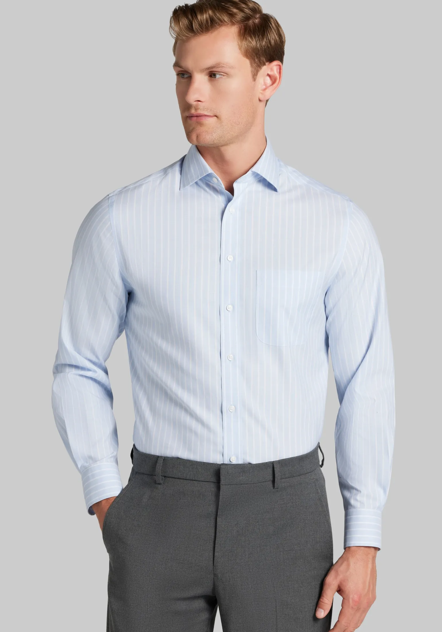 Traveler® Collection Slim Fit Spread Collar Stripe Dress Shirt