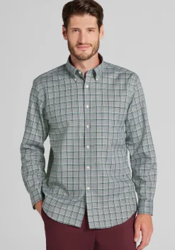 Traveler® Collection Tailored Fit Tartan Check Button Up Shirt - Big & Tall