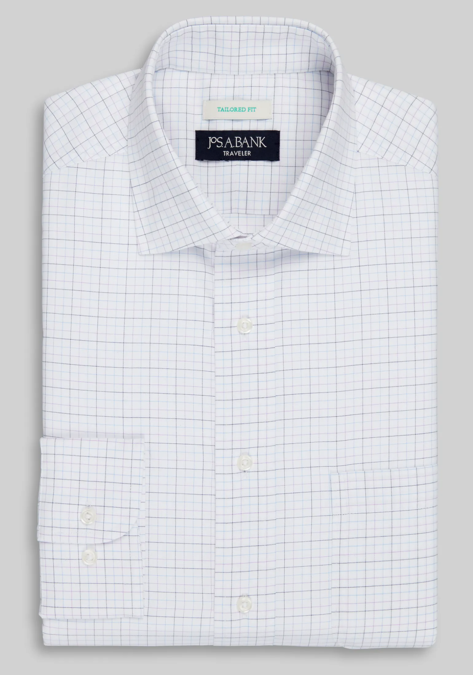 Traveler® Collection Tailored Fit Spread Collar Tattersall Dress Shirt
