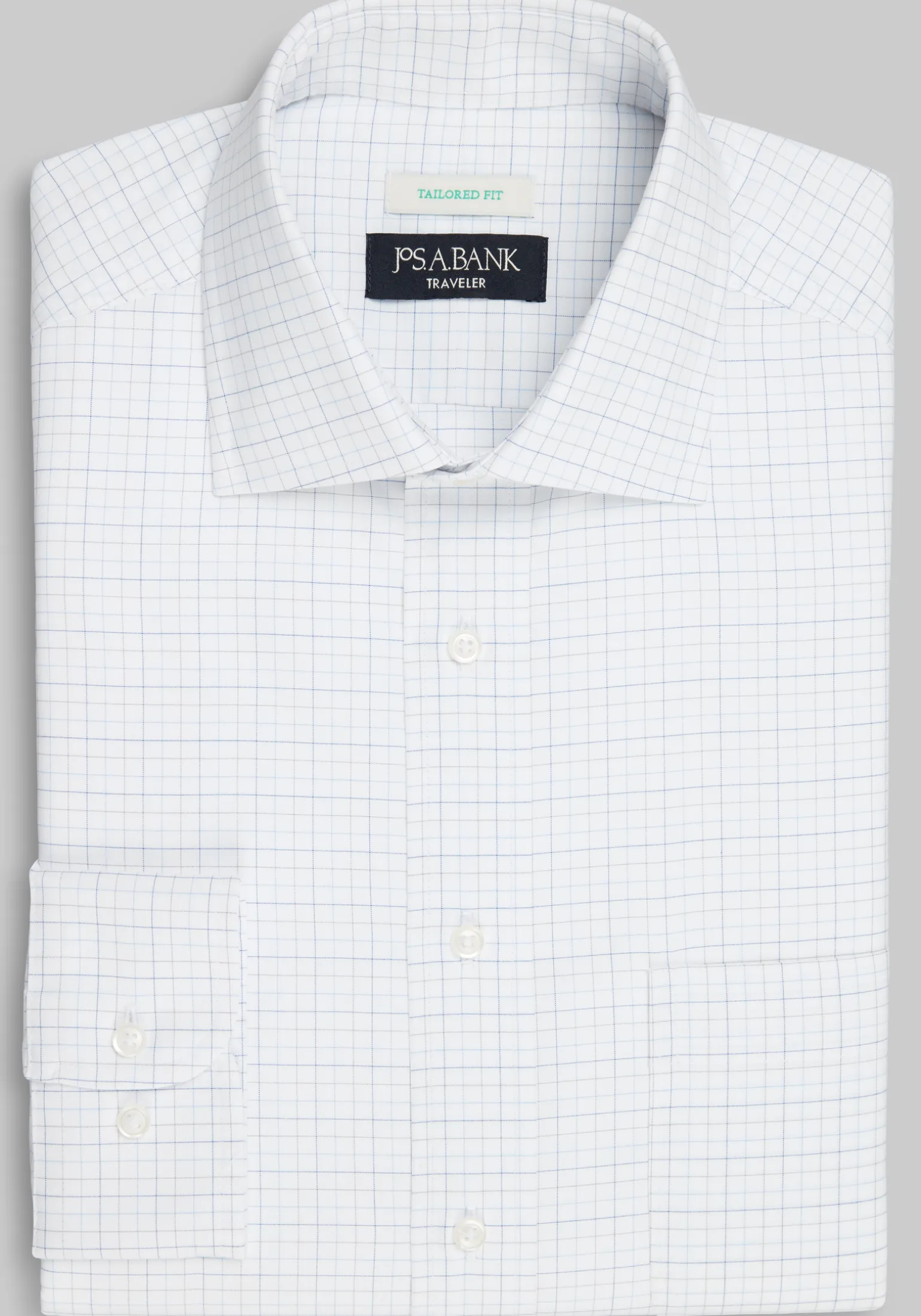 Traveler® Collection Tailored Fit Spread Collar Tattersall Dress Shirt