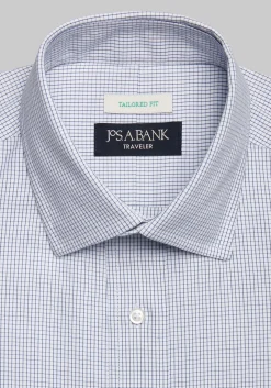 Traveler® Collection Tailored Fit Spread Collar Mini Check Dress Shirt
