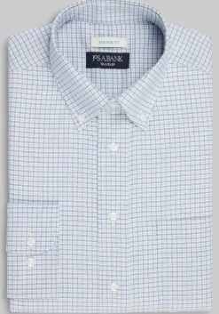 Traveler® Collection Tailored Fit Button-Down Collar Grid Dress Shirt