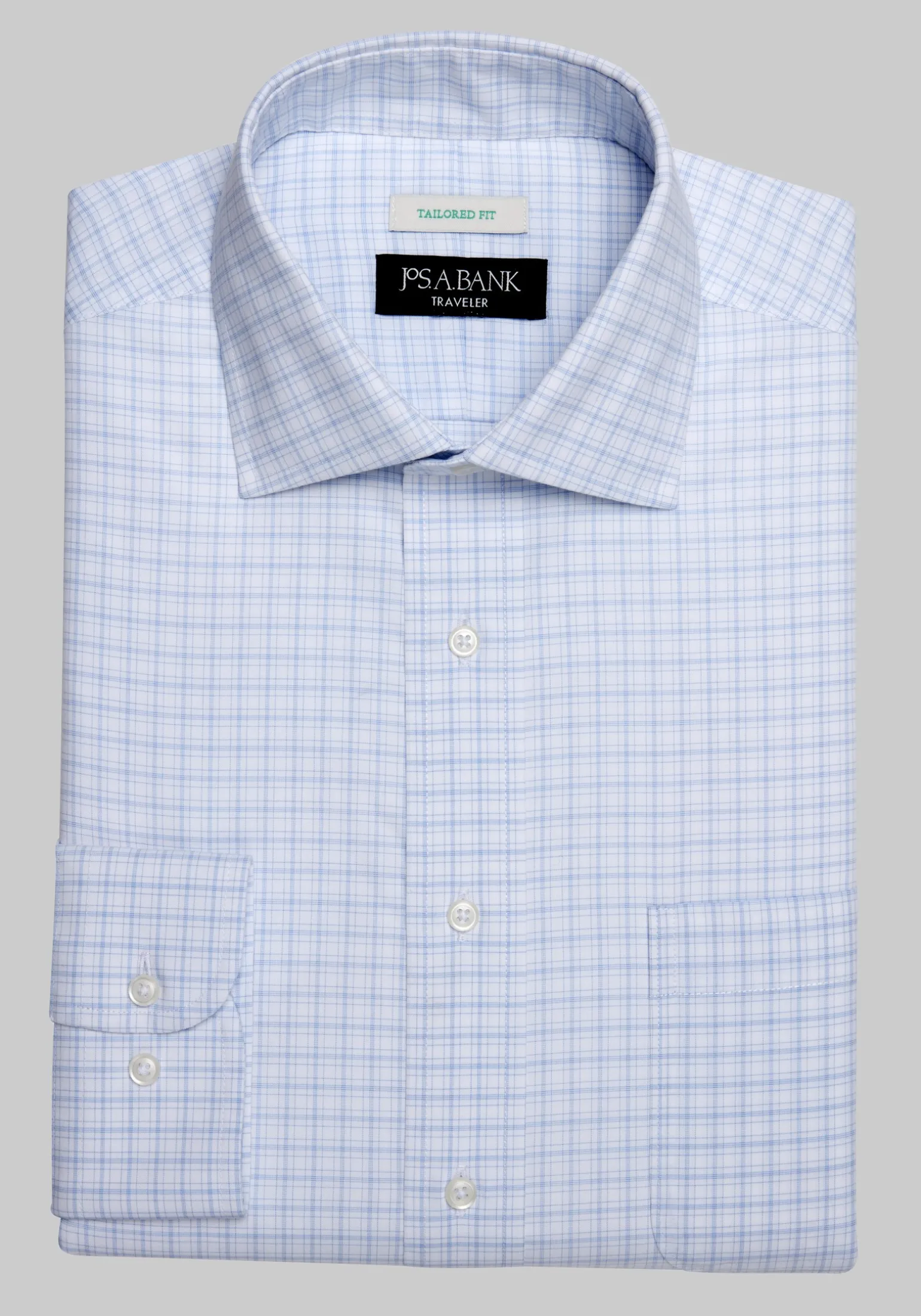 Traveler® Collection Tailored Fit Spread Collar Check Dress Shirt