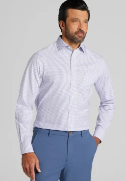 Traveler® Collection Tailored Fit Spread Collar Grid Dress Shirt