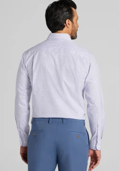 Traveler® Collection Tailored Fit Spread Collar Grid Dress Shirt