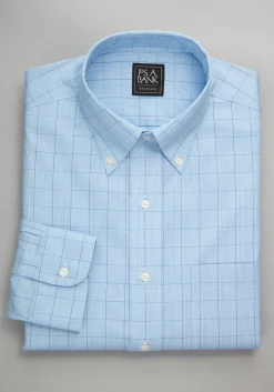 Traveler® Collection Tailored Fit Button-Down Collar Windowpane Dress Shirt