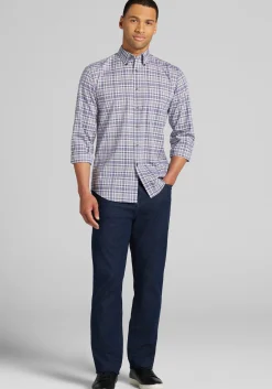Traveler® Collection Tailored Fit Grid Check Button Up Shirt