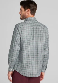 Traveler® Collection Tailored Fit Tartan Check Button Up Shirt