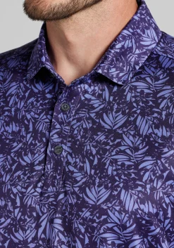 Traveler® Collection Tailored Fit Tonal Palm Pattern Polo