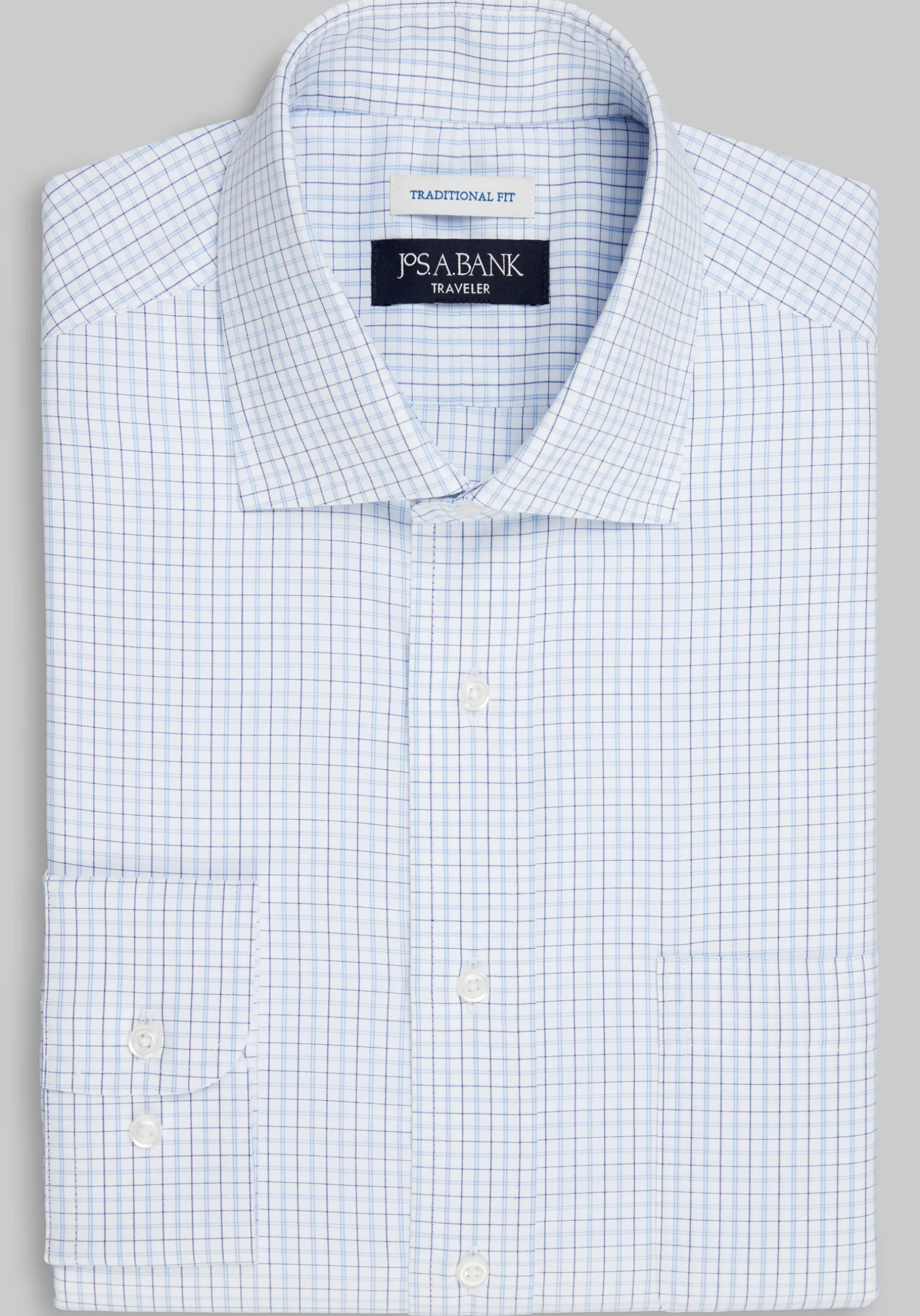 Traveler® Collection Traditional Fit Spread Collar Check Dress Shirt