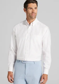 Traveler® Collection Traditional Fit Button-Down Collar Grid Dress Shirt