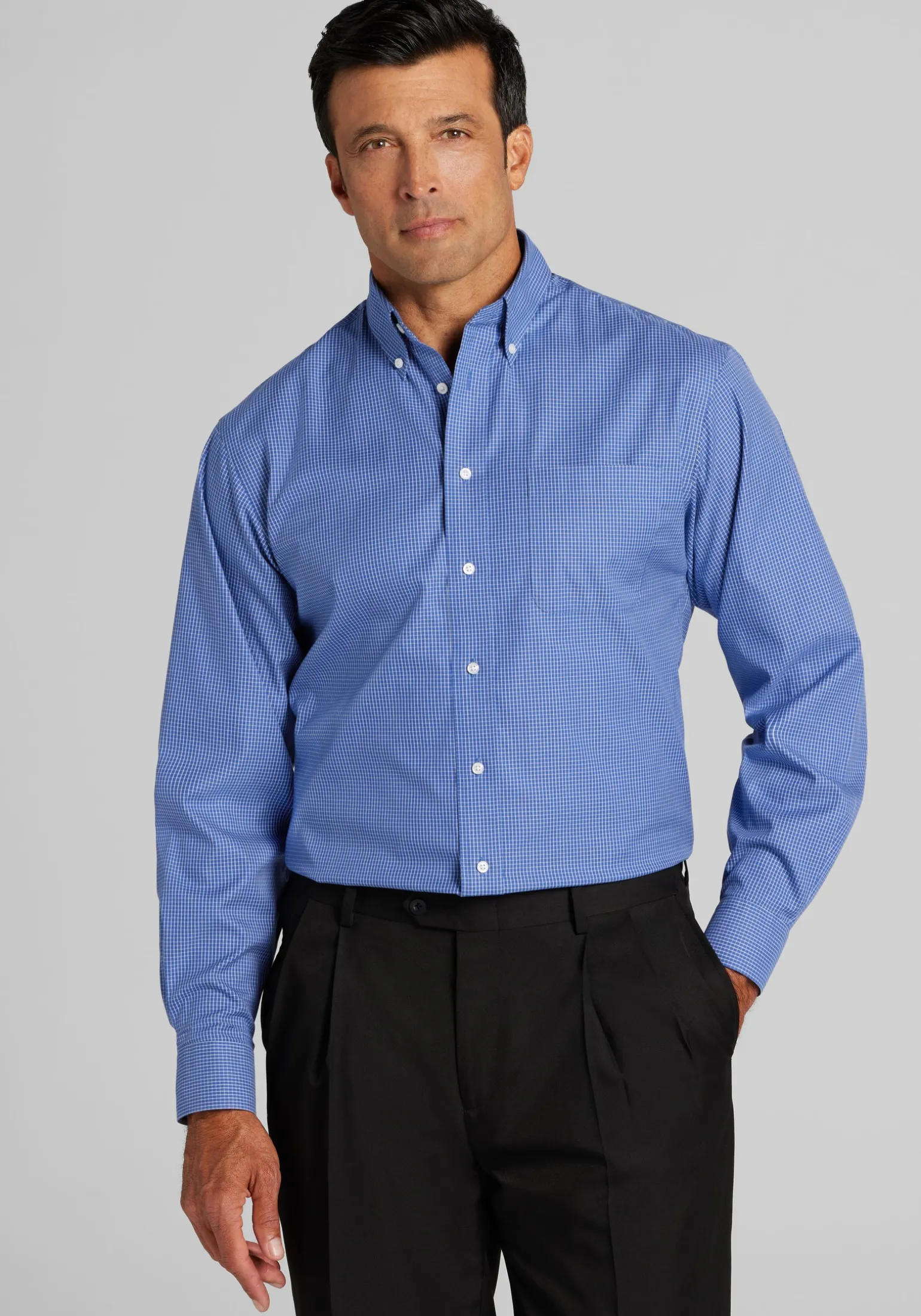 Traveler® Collection Traditional Fit Button-Down Collar Mini Check Dress Shirt