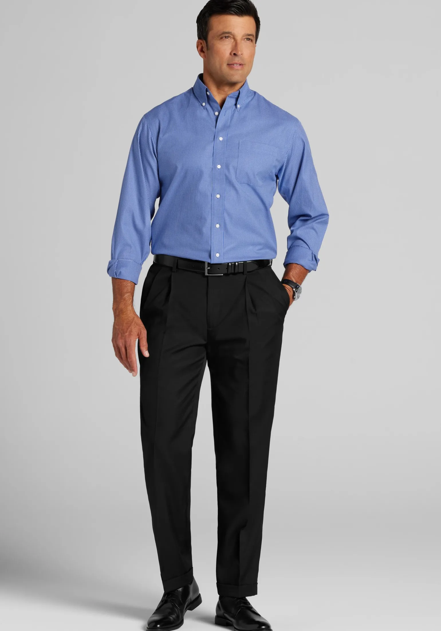 Traveler® Collection Traditional Fit Button-Down Collar Mini Check Dress Shirt