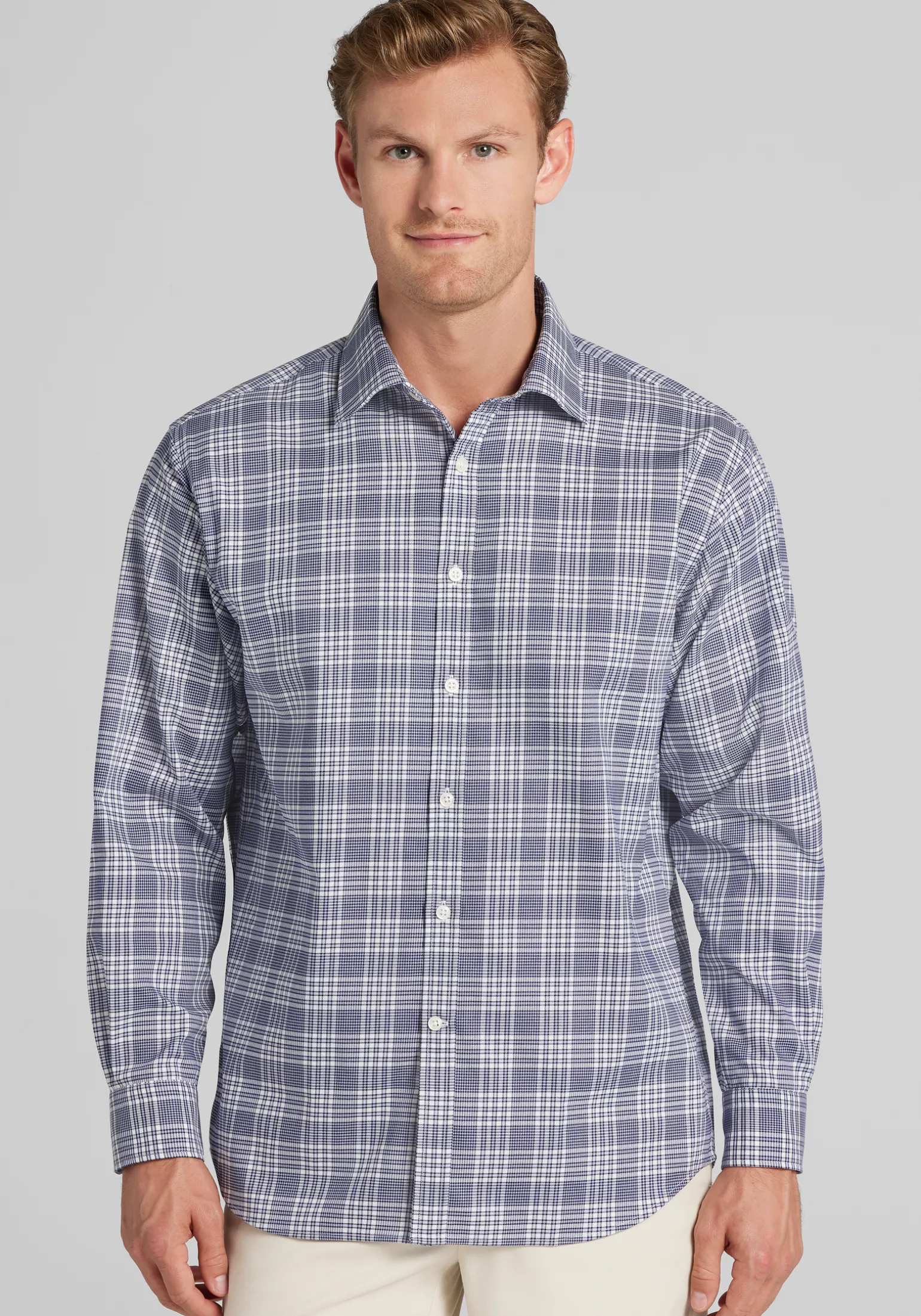 Traveler® Collection Traditional Fit Glen Plaid Button Up Shirt