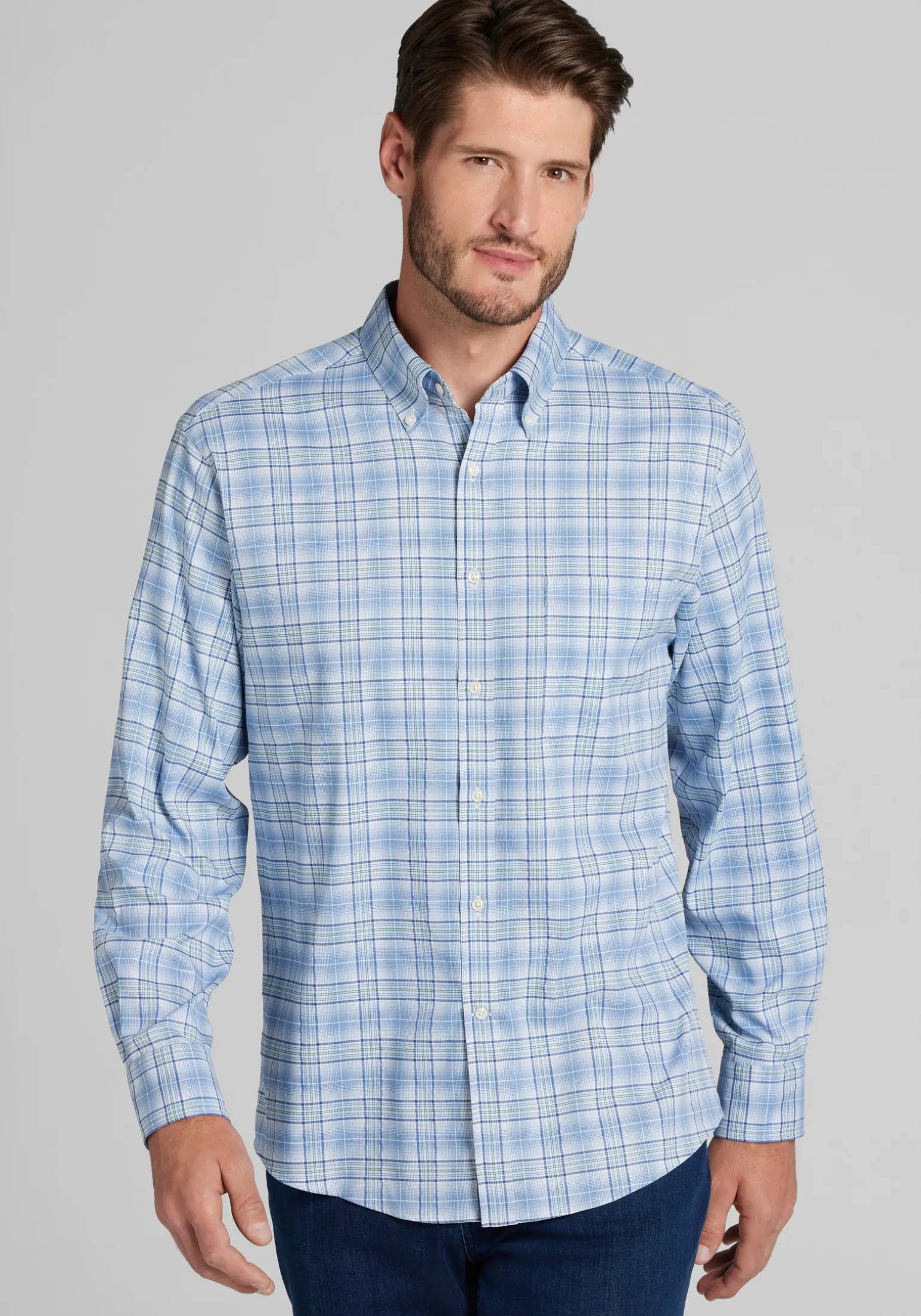 Traveler® COOLMOTION Tailored Fit Plaid 4-Way Stretch Button Up Shirt - Big & Tall