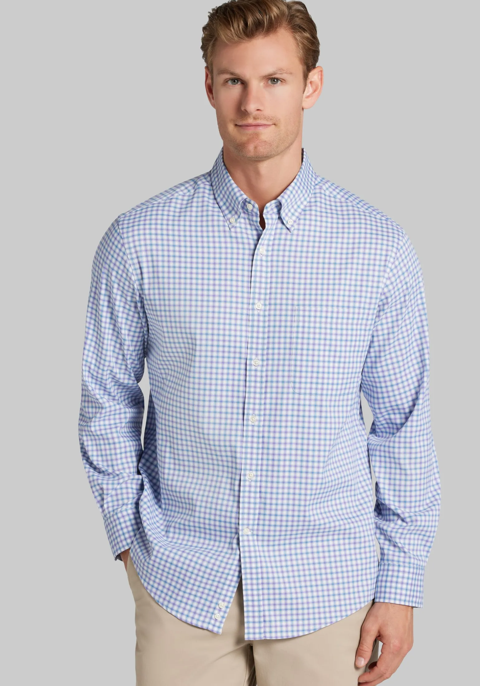 Traveler® COOLMOTION Tailored Fit Check 4-Way Stretch Button Up Shirt - Big & Tall