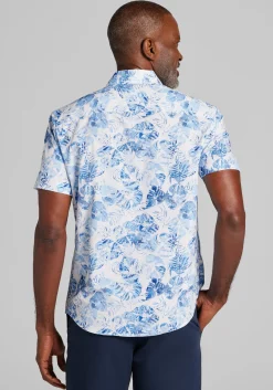 Traveler® COOLMOTION Tailored Fit Faded Palm Leaf 4-Way Stretch Short Sleeve Button Up Shirt