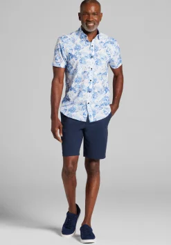 Traveler® COOLMOTION Tailored Fit Faded Palm Leaf 4-Way Stretch Short Sleeve Button Up Shirt