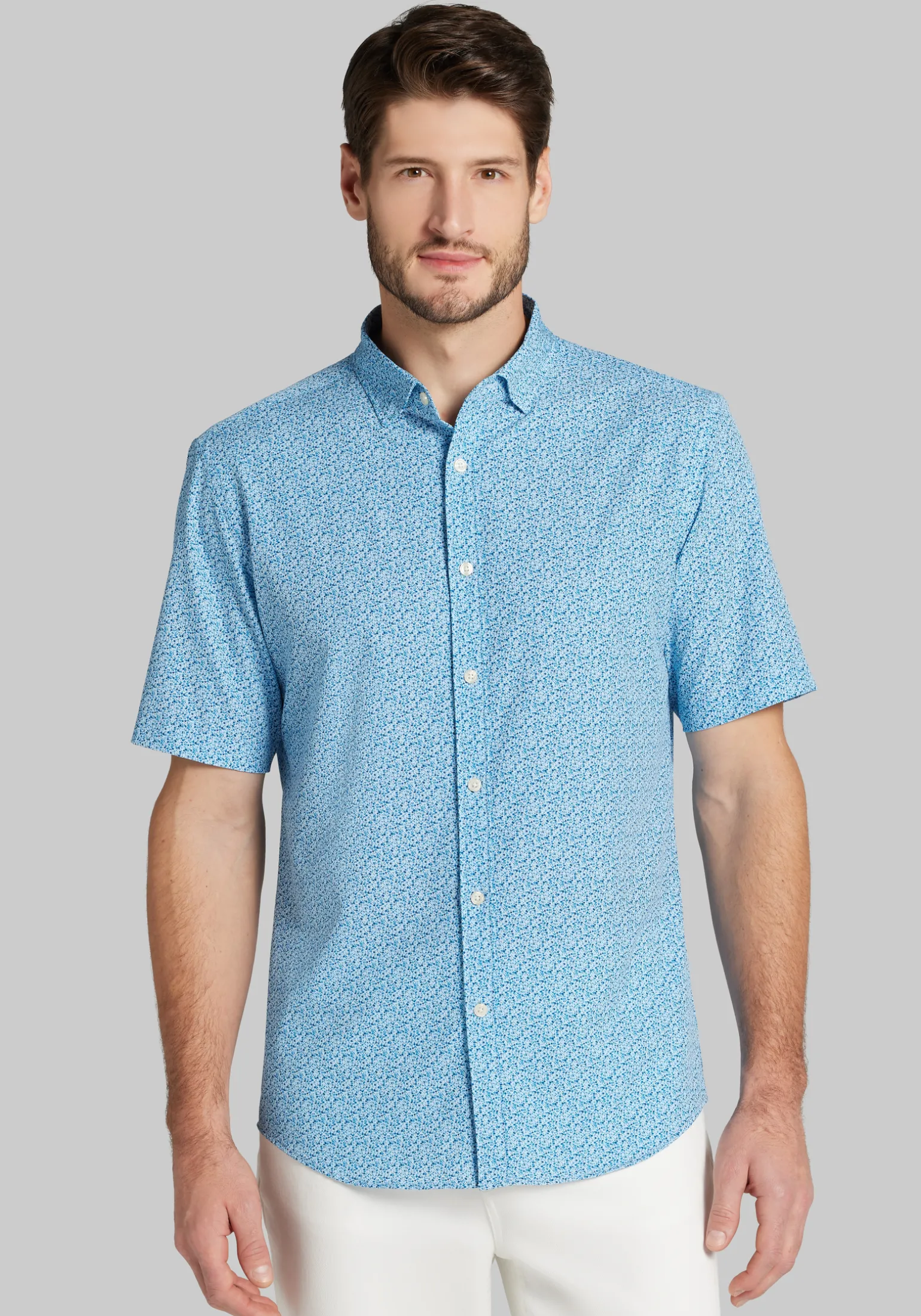 Traveler® COOLMOTION Tailored Fit Liberty Floral 4 Way Stretch Short Sleeve Button Up Shirt