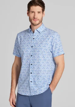 Traveler® COOLMOTION Tailored Fit Ombre Diamond Short Sleeve Button Up Shirt