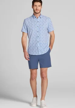Traveler® COOLMOTION Tailored Fit Ombre Diamond Short Sleeve Button Up Shirt