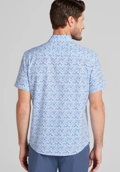 Traveler® COOLMOTION Tailored Fit Ombre Diamond Short Sleeve Button Up Shirt